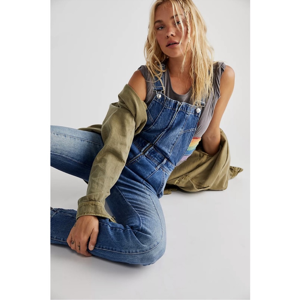 Free People Camilla Overalls Rolling River Medium NEW
